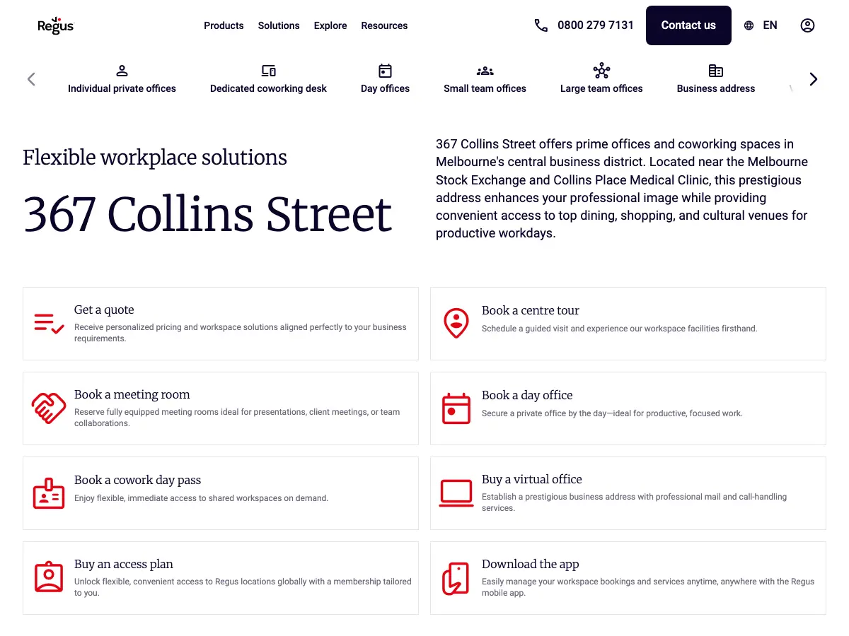 Regus 367 Collins Street's website