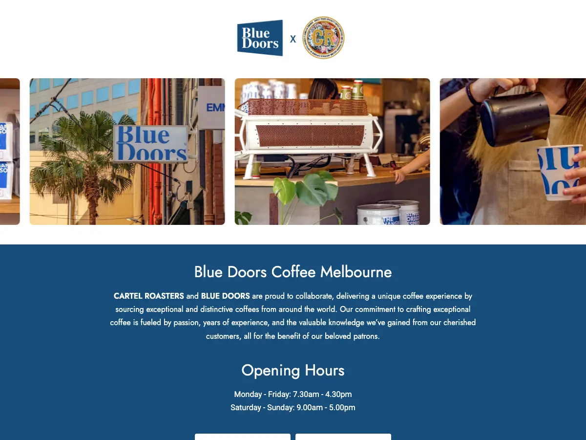 Blue Doors Coffee Melbourne's website