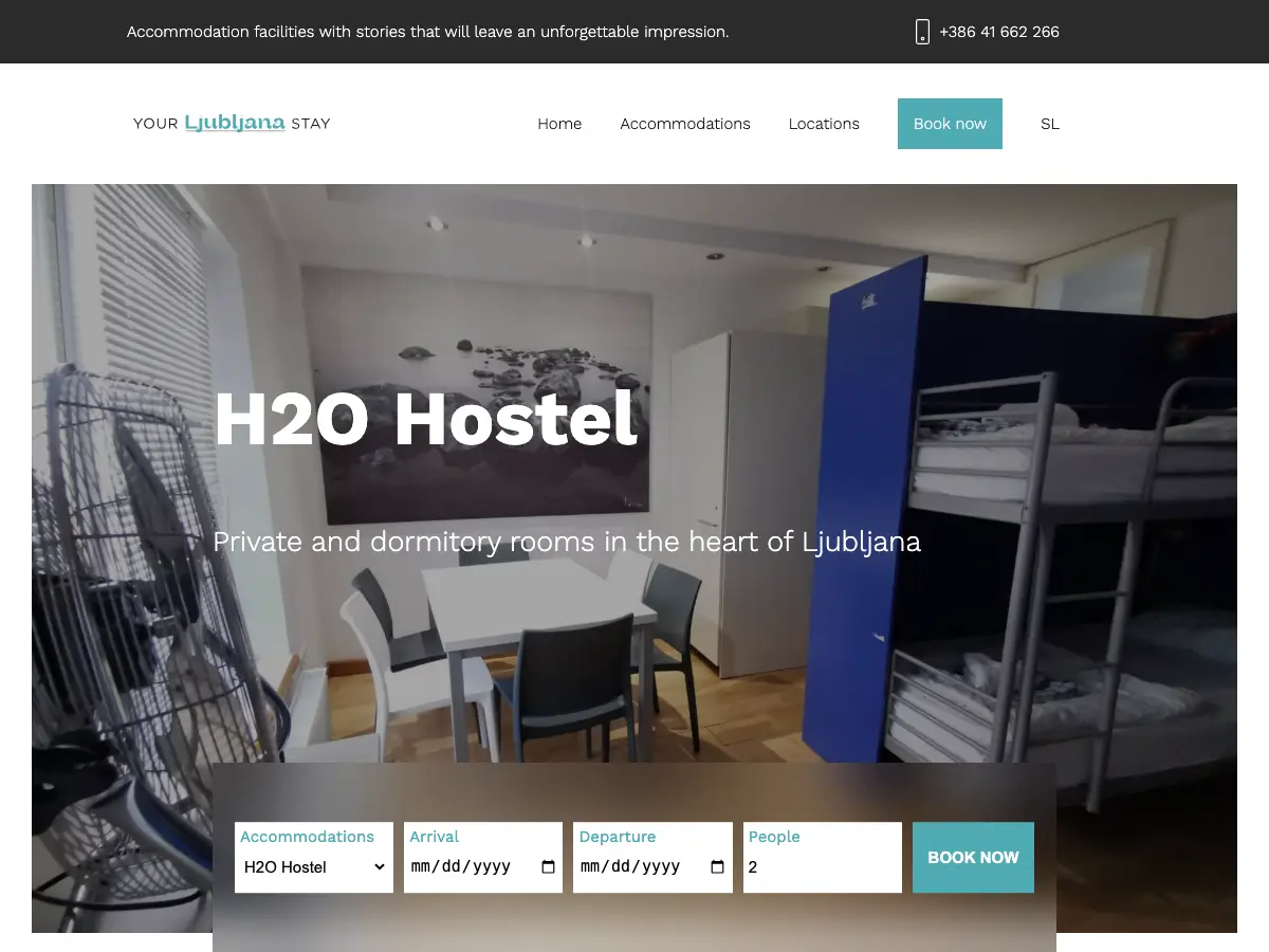 H2O Hostel Ljubljana's website