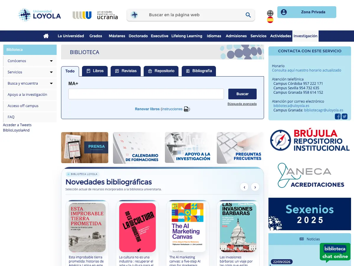 Loyola Biblioteca's website