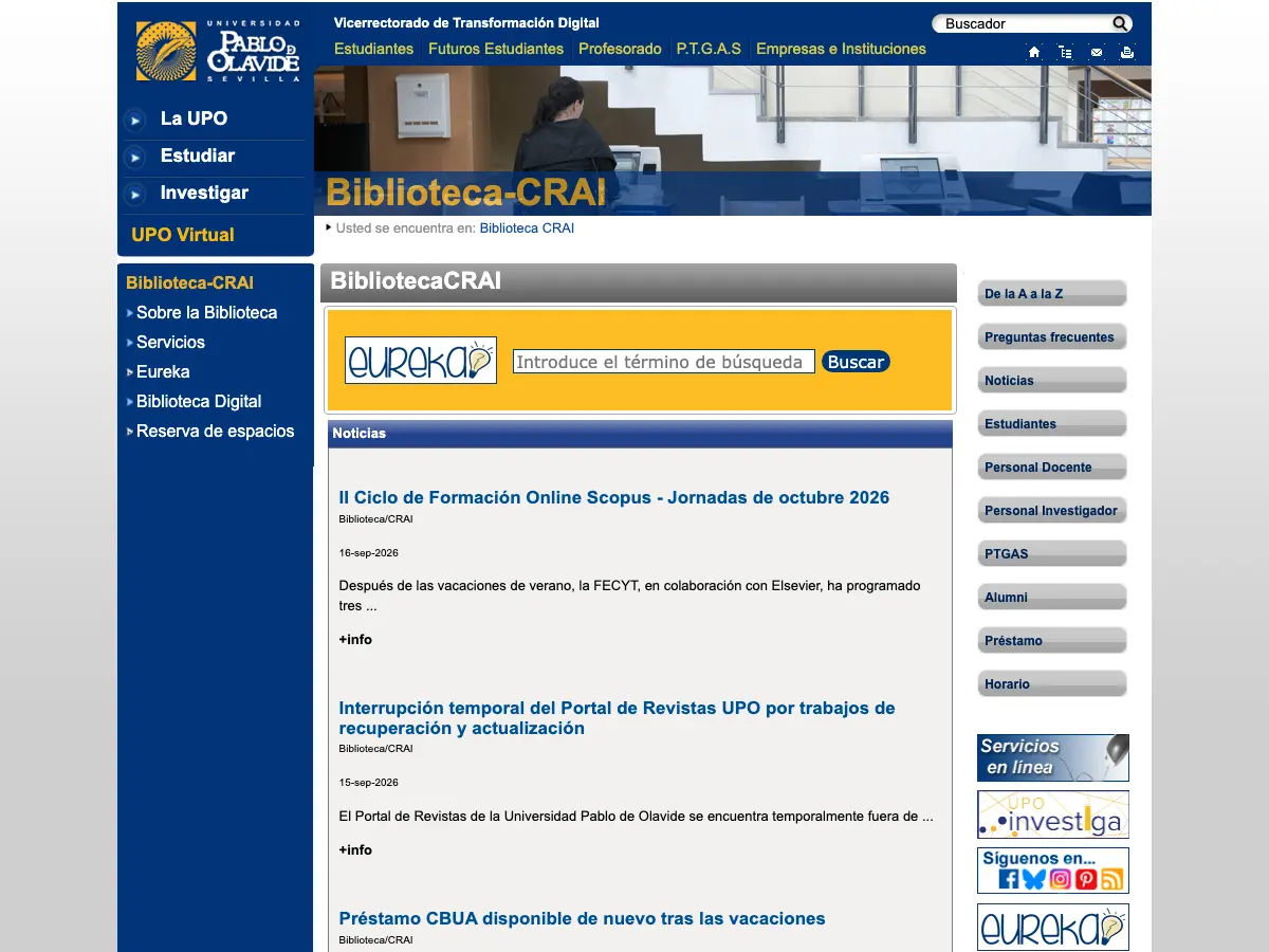 Biblioteca de la Universidad Pablo de Olavide's website