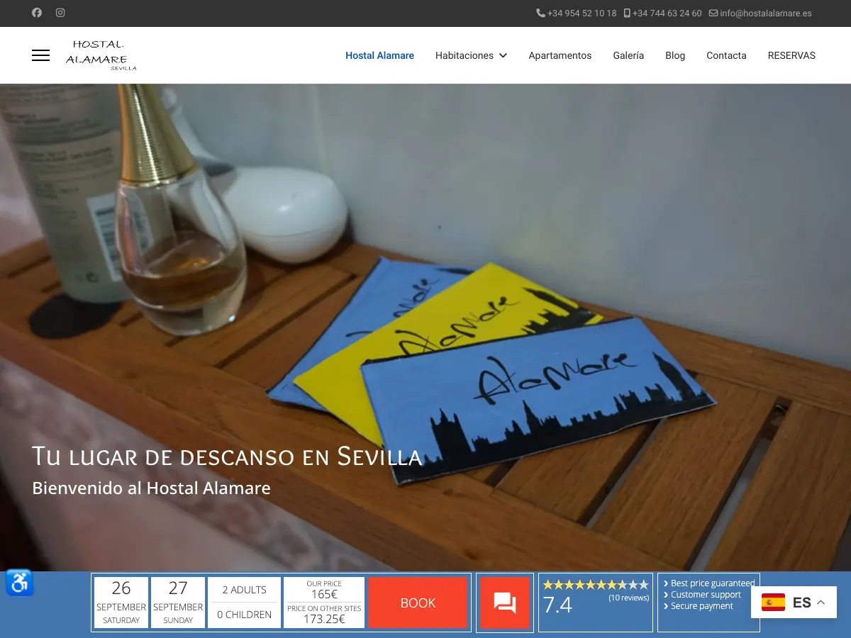 Hostal Alamare's website