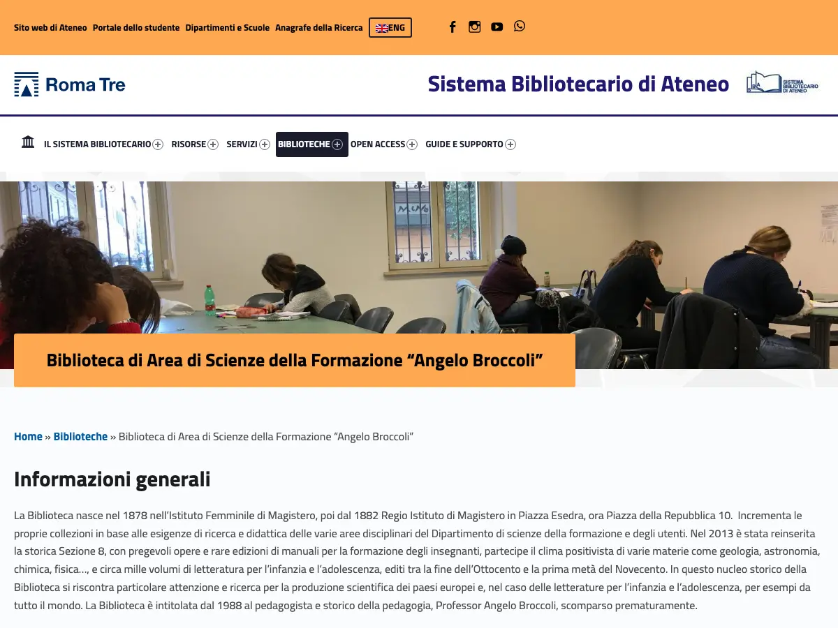 Biblioteca Scienze della Formazione - Roma Tre's website