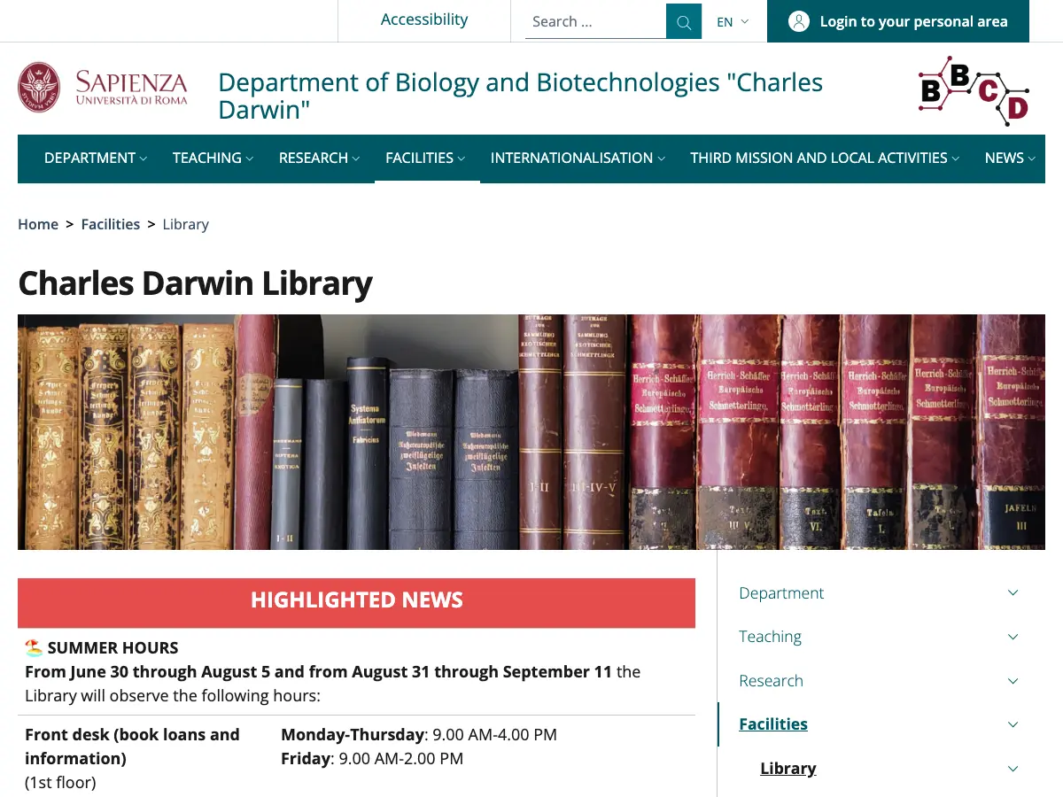 Biblioteca del Dipartimento di Biologia Cellulare e dello Sviluppo's website