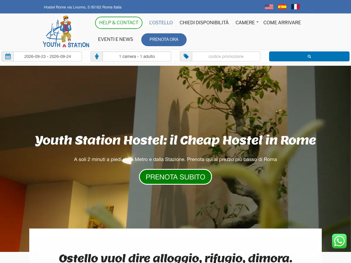 Youth Station Hostel's website
