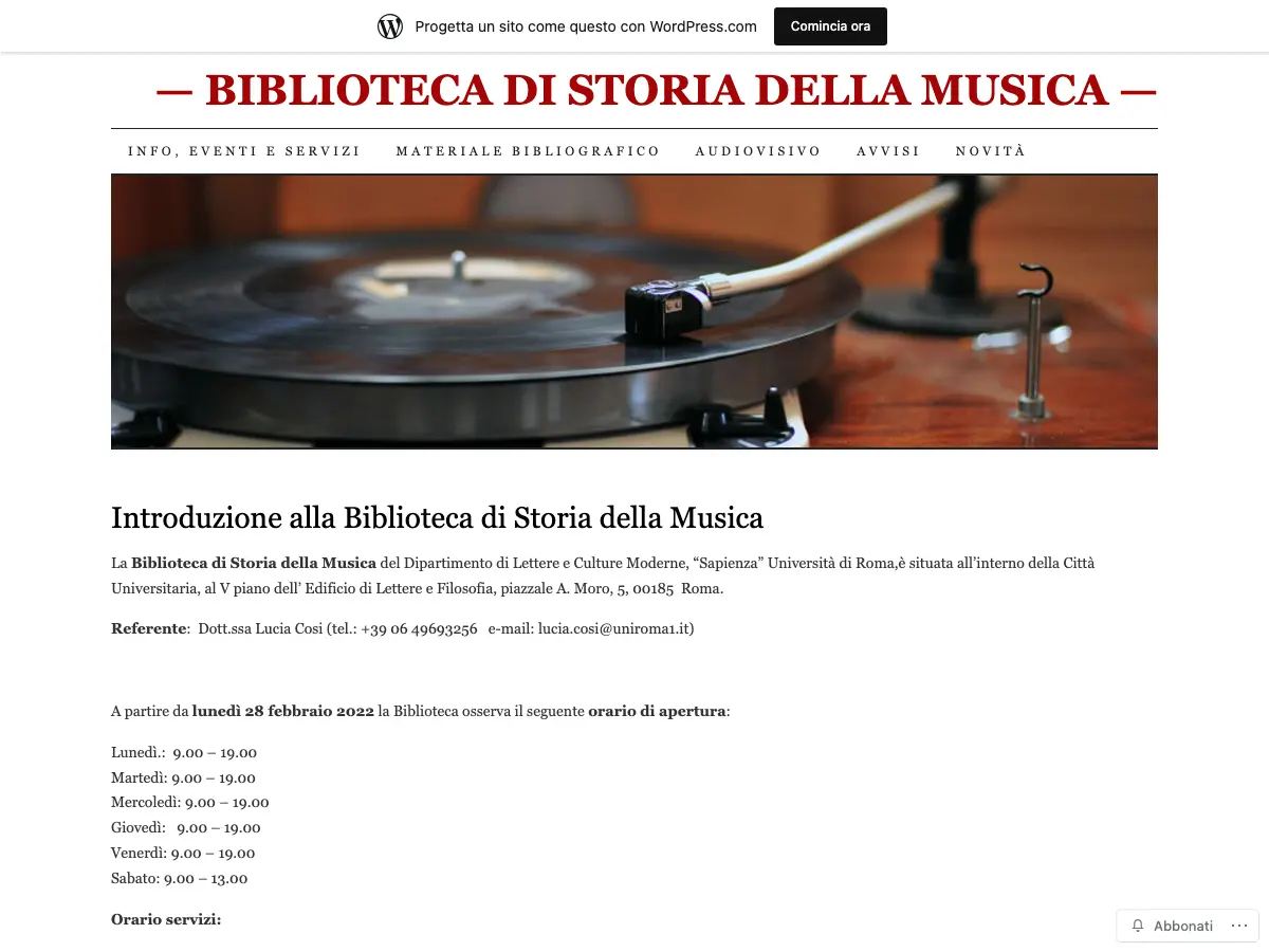 Biblioteca del Dipartimento di Storia Moderna e Contemporanea's website