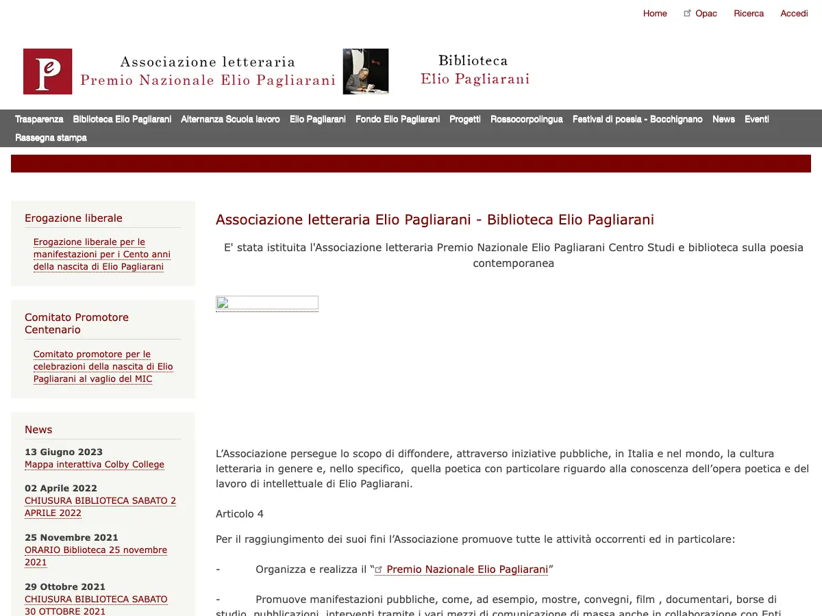 Biblioteca Elio Pagliarani's website