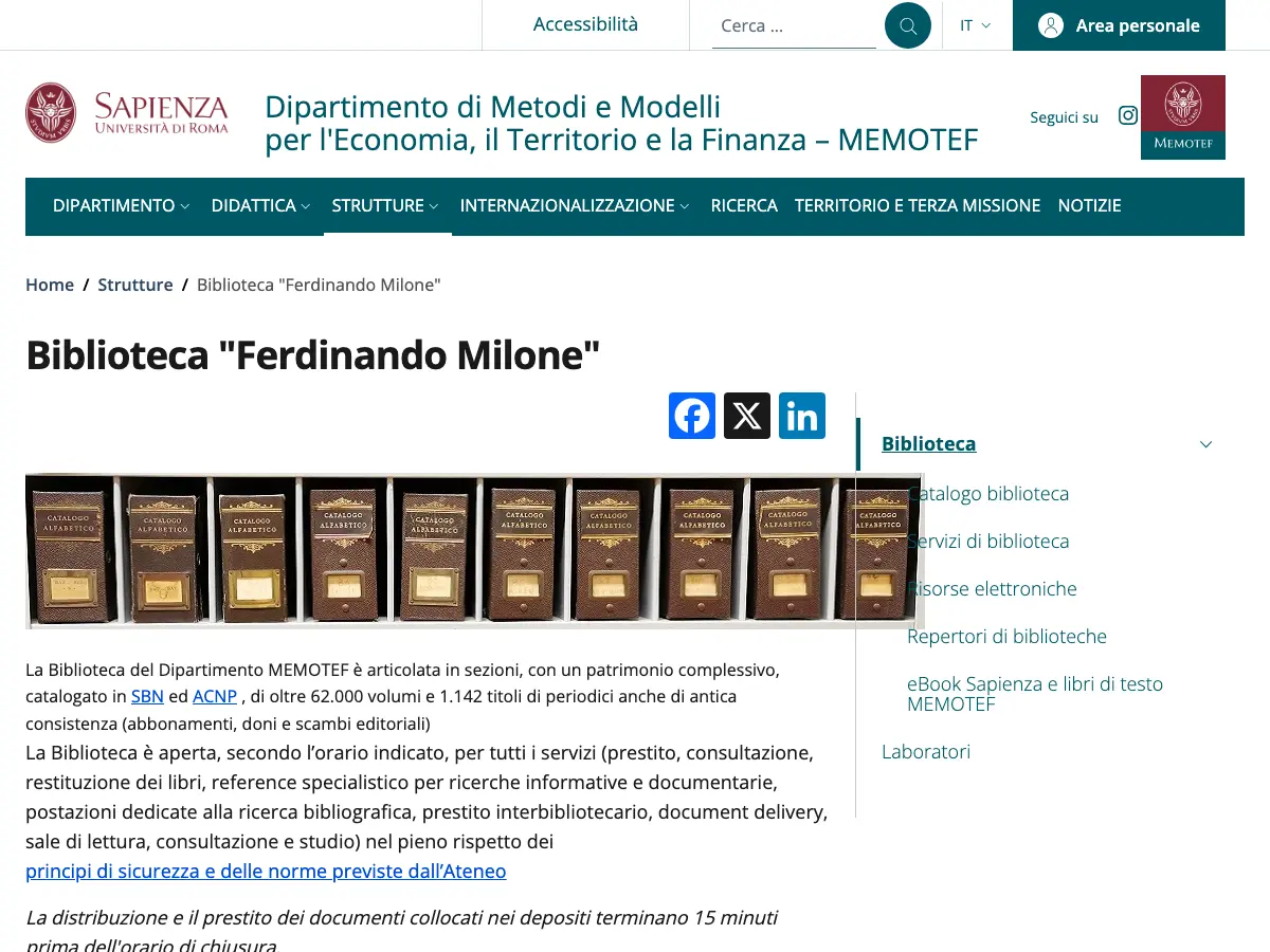 Biblioteca Ferdinando Milone's website