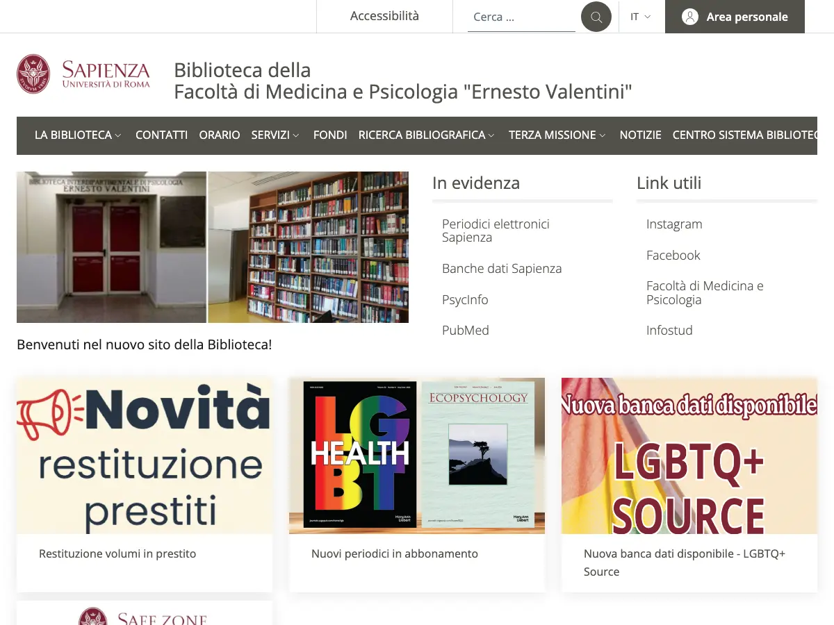 Biblioteca della Facoltà di Medicina e Psicologia Ernesto Valentini's website