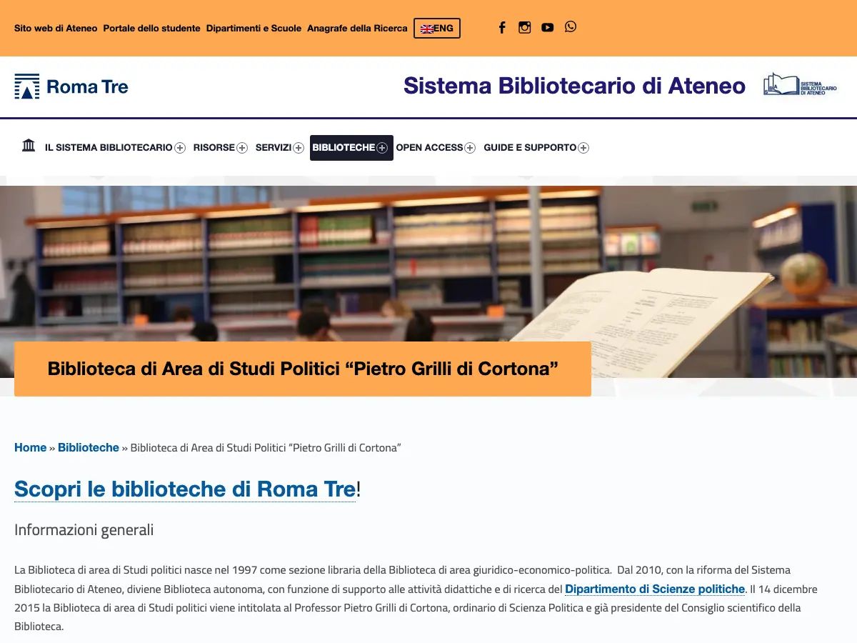 Biblioteca Studi Politici - Roma Tre's website
