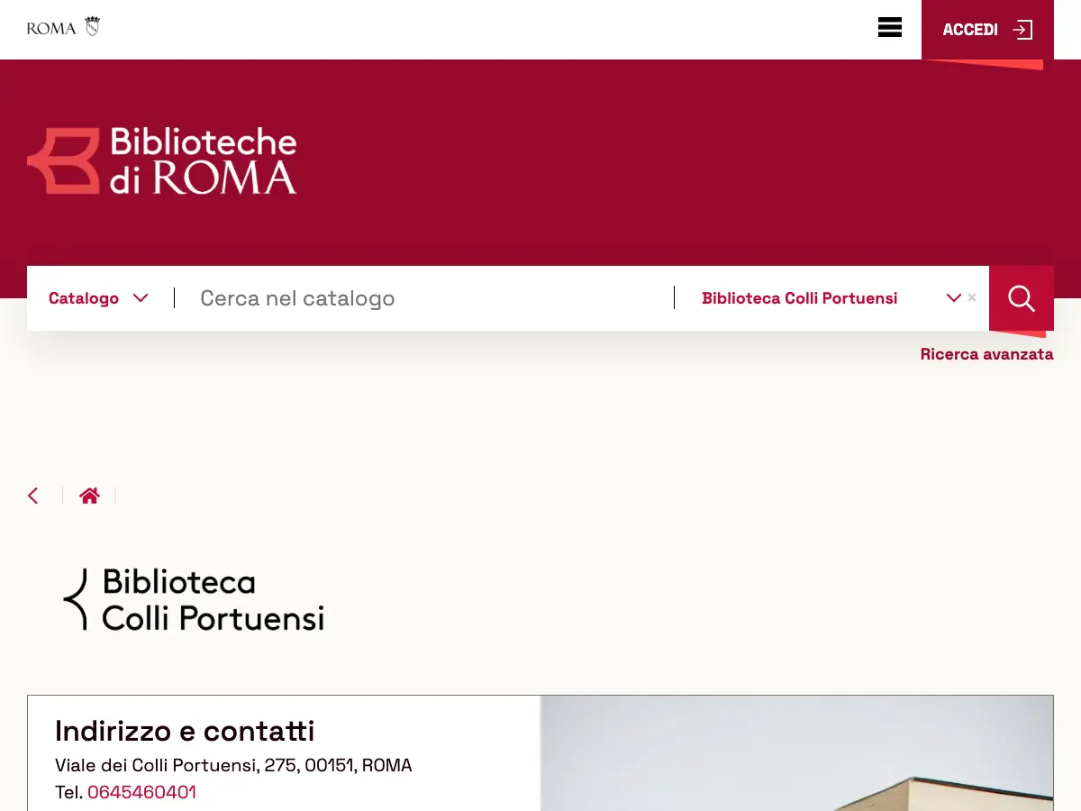 Biblioteca Colli Portuensi's website