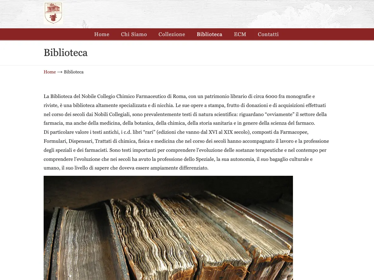 Biblioteca del Nobile collegio chimico farmaceutico - Universitas Aromatariorum urbis's website