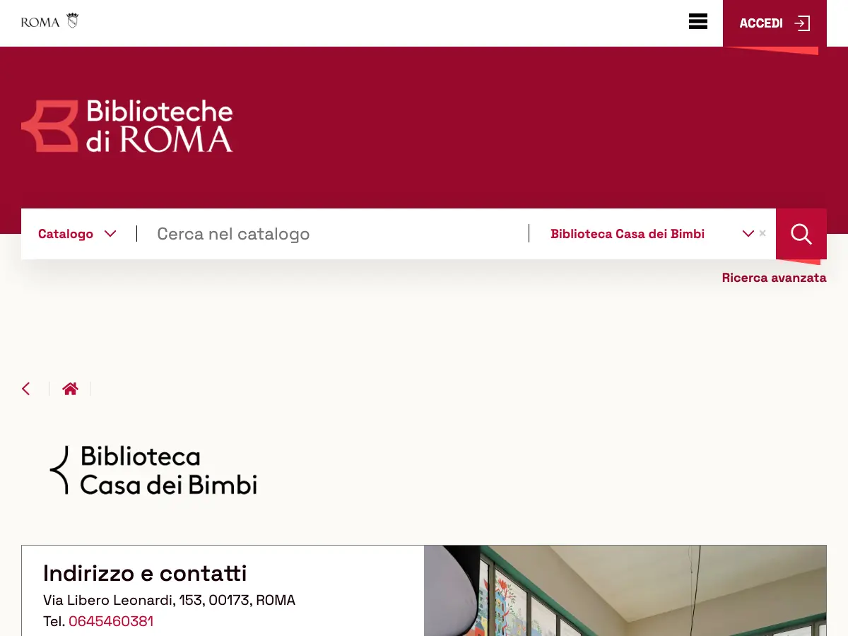 Biblioteca Casa dei Bimbi's website