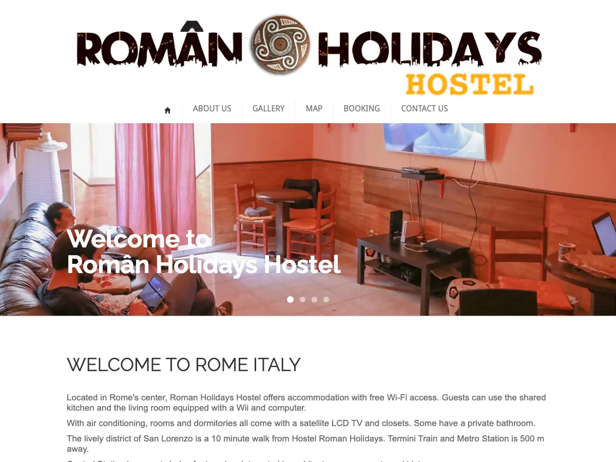 Roman Holidays Hostel's website