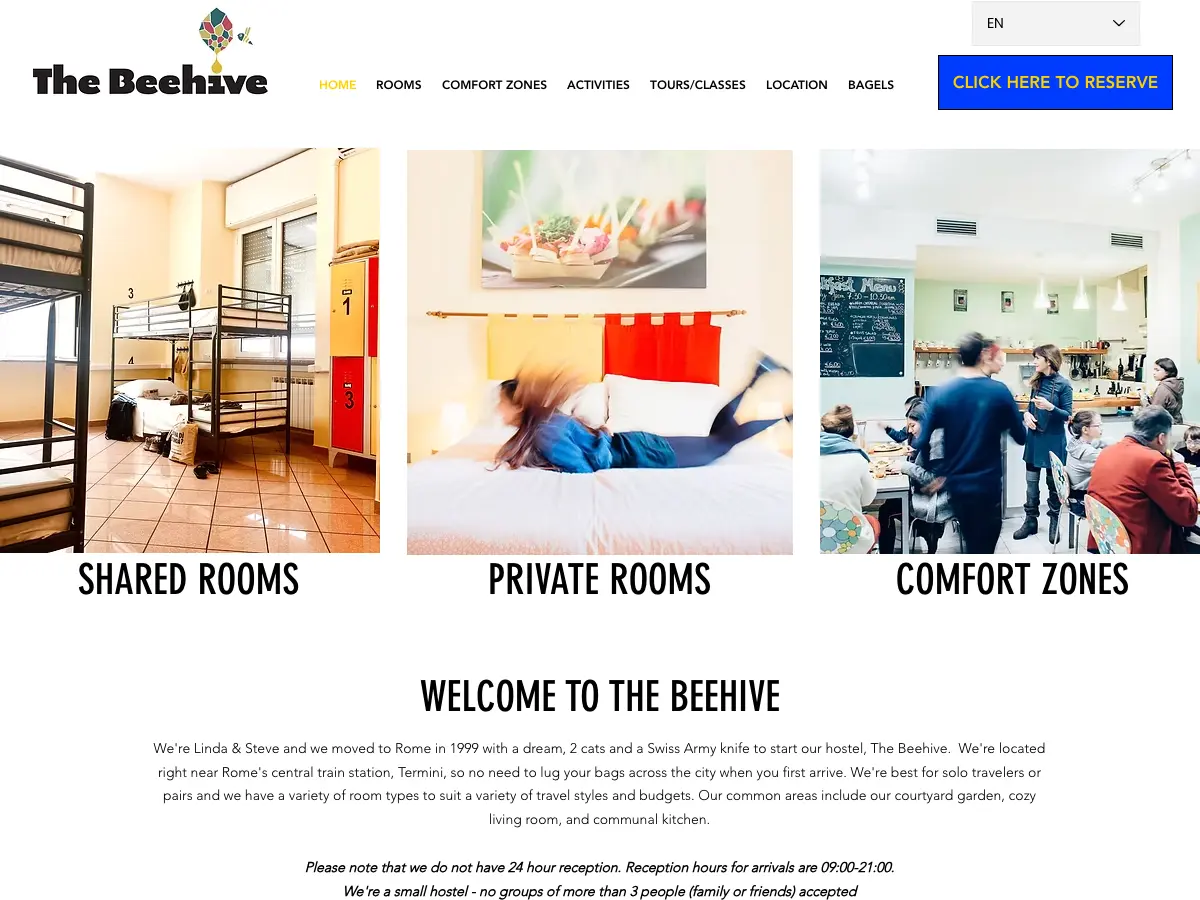 The Beehive Hostel's website