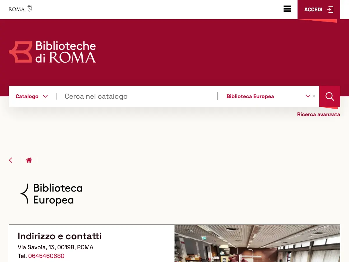 Biblioteca Europea Roma's website