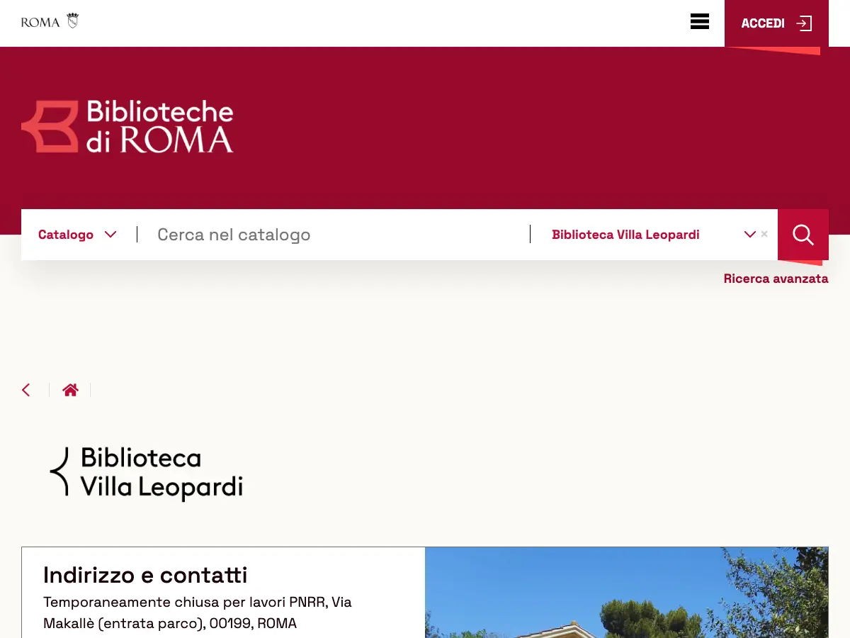 Biblioteca Villa Leopardi's website