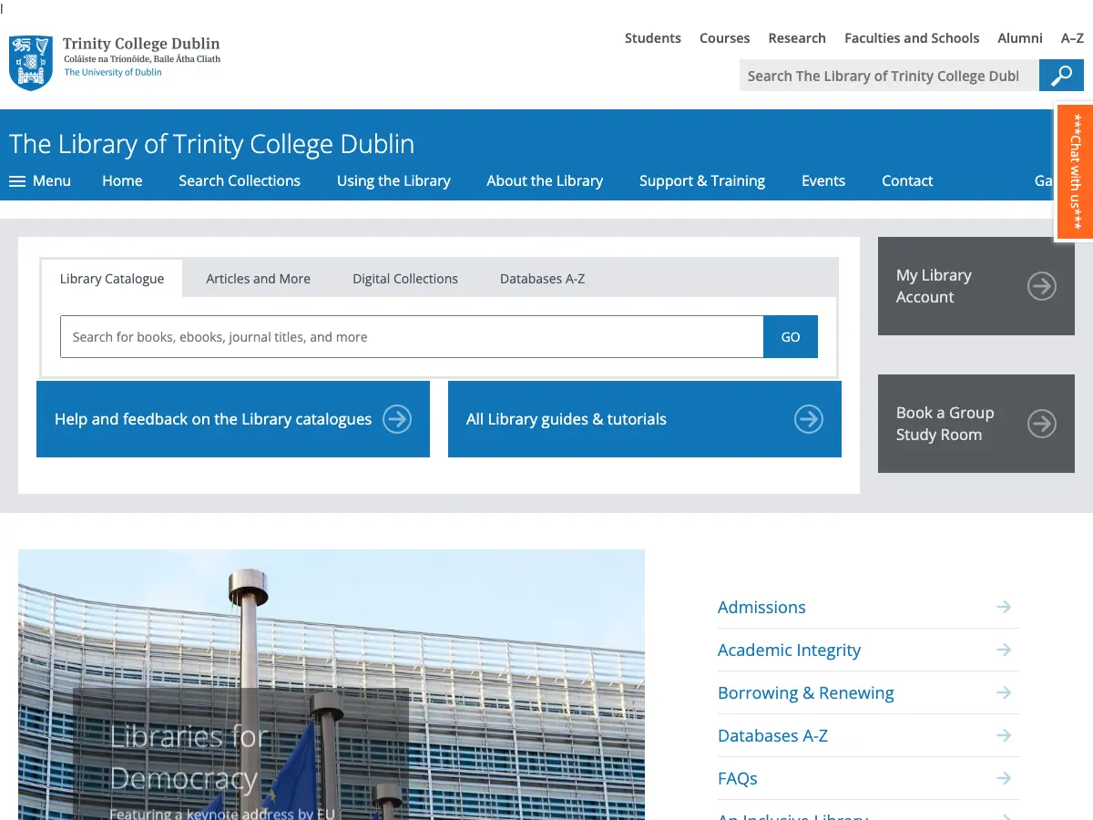 The Library of Trinity College Dublin's website