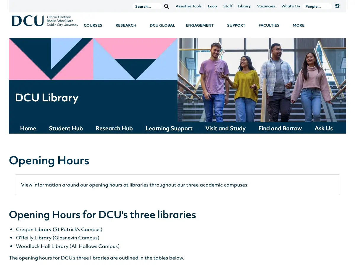 DCU John and Aileen OReilly Library's website