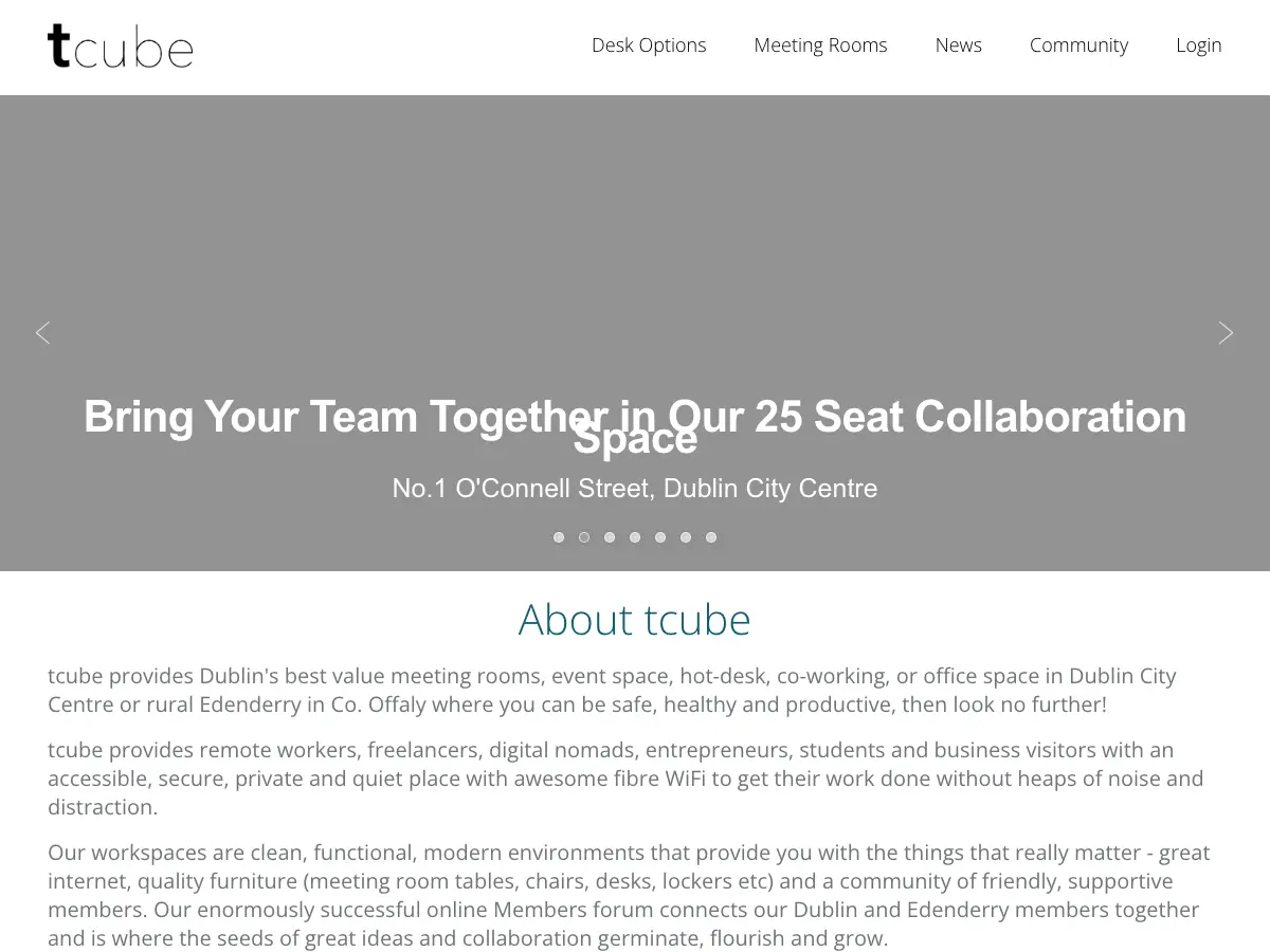 tcube coworking's website