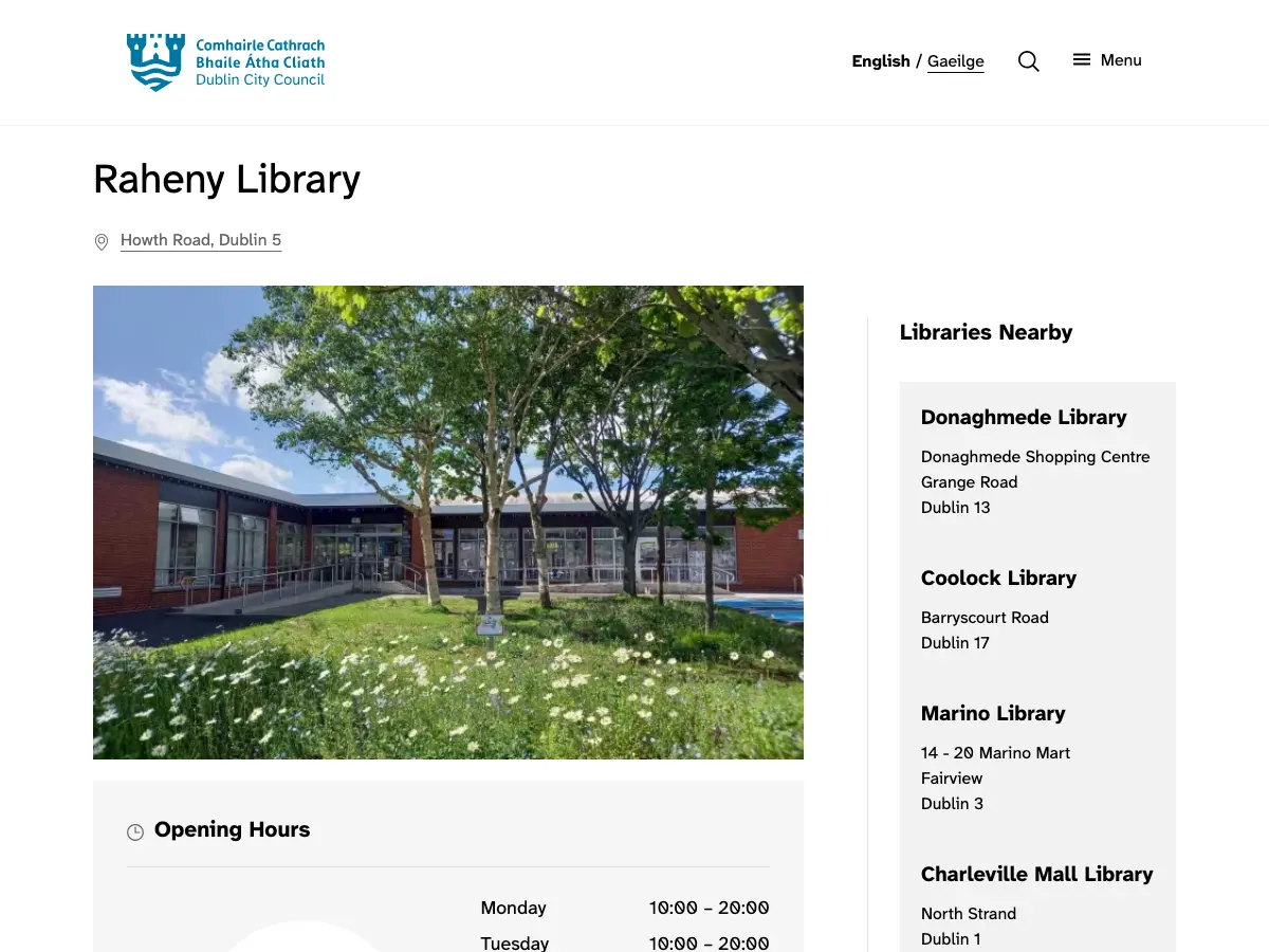 Raheny Library's website