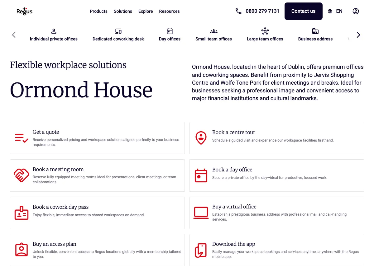 Regus - Dublin, Ormond's website
