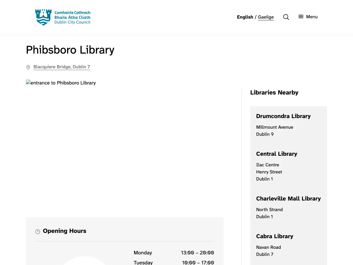 Phibsborough Library's website