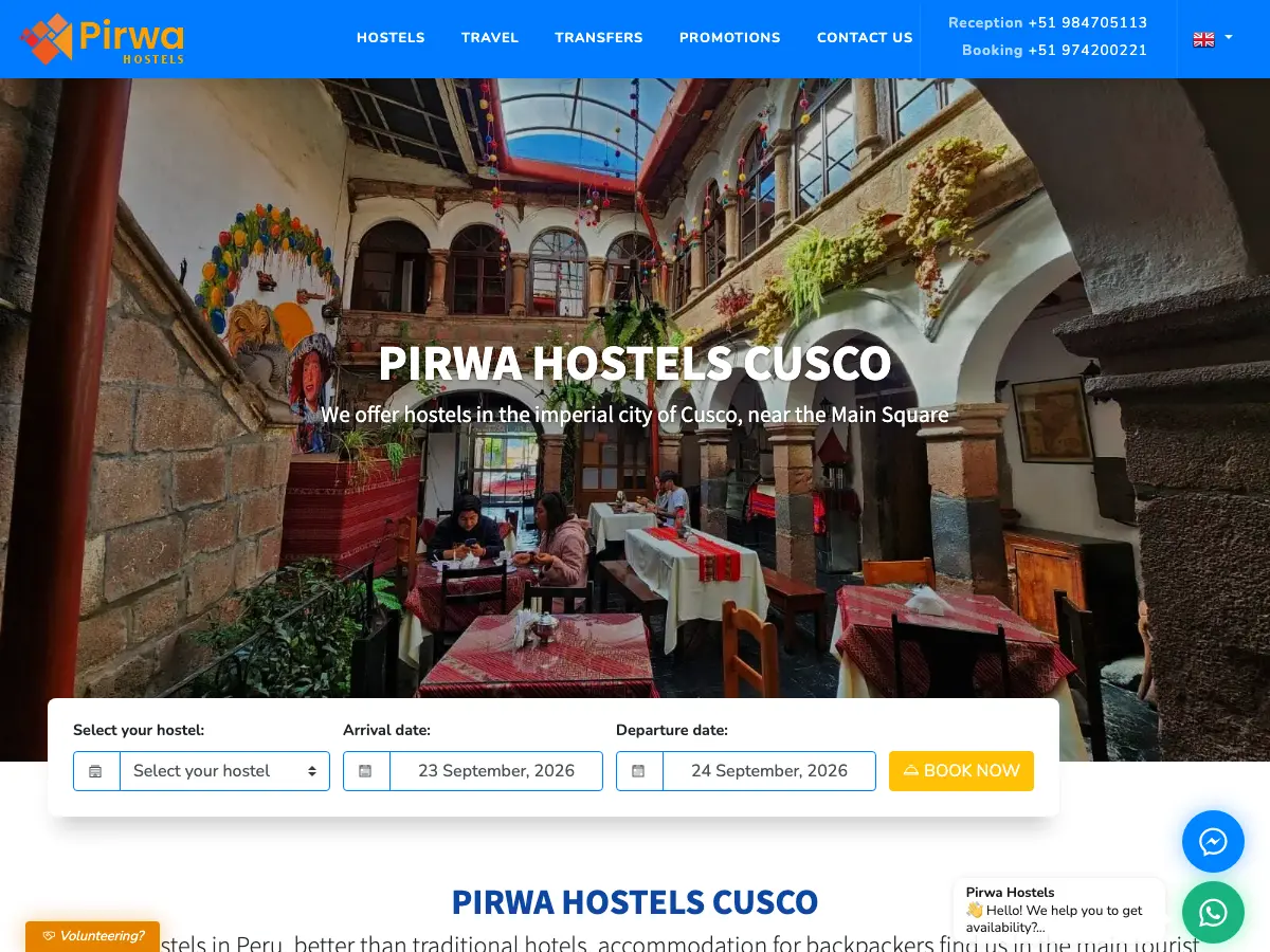 Pirwa Hostels's website