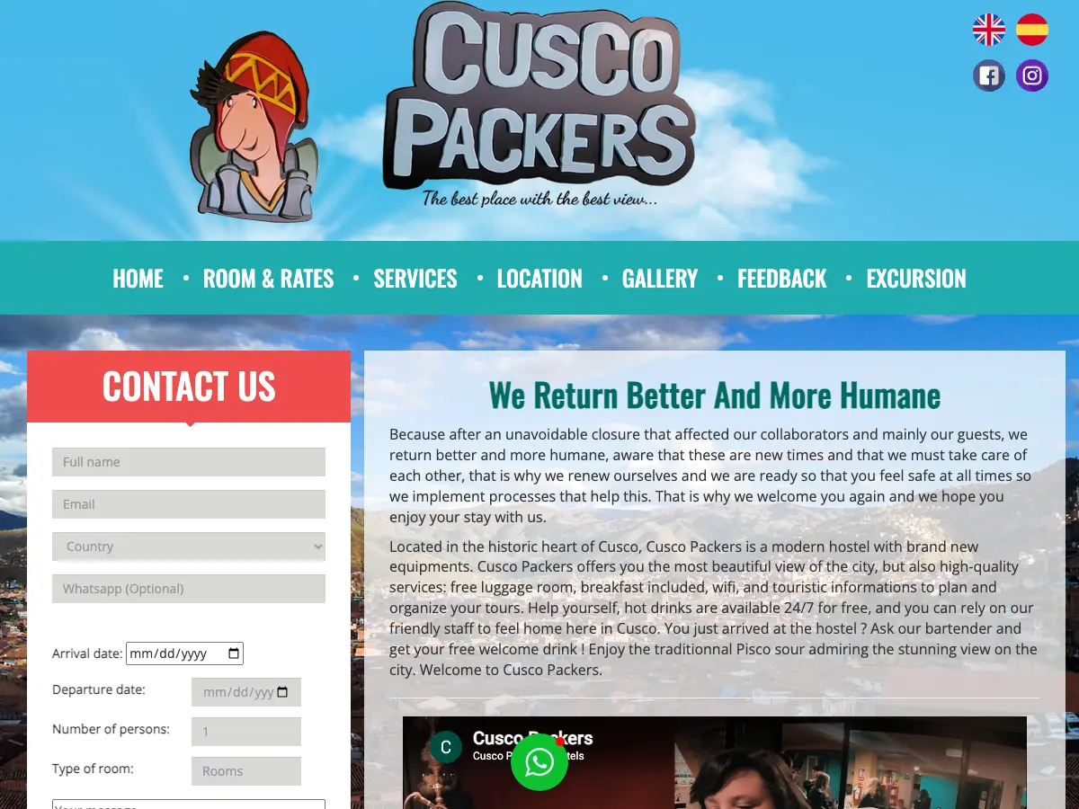 Cuscopackers Hostels's website
