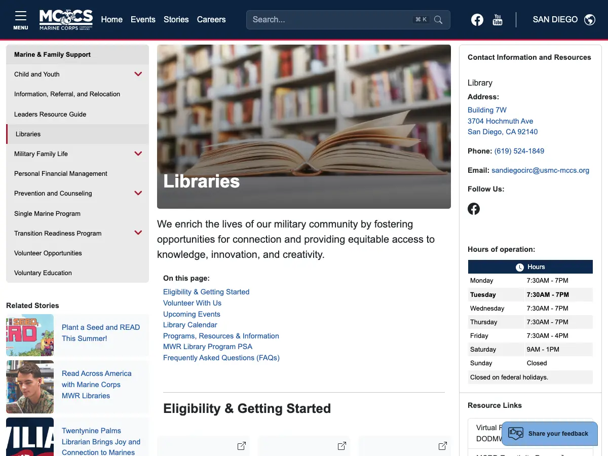 MCRD San Diego Library's website