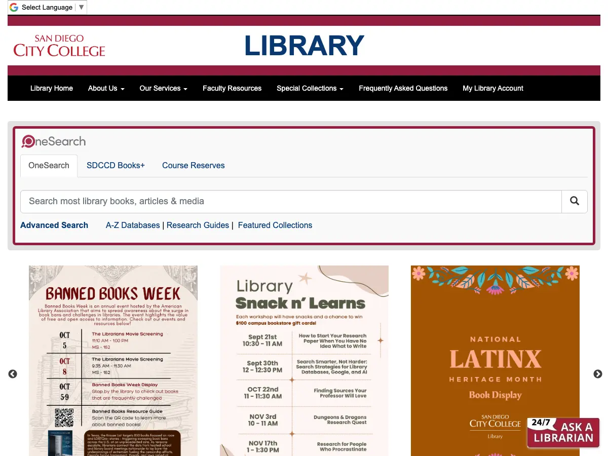 San Diego City College Library's website