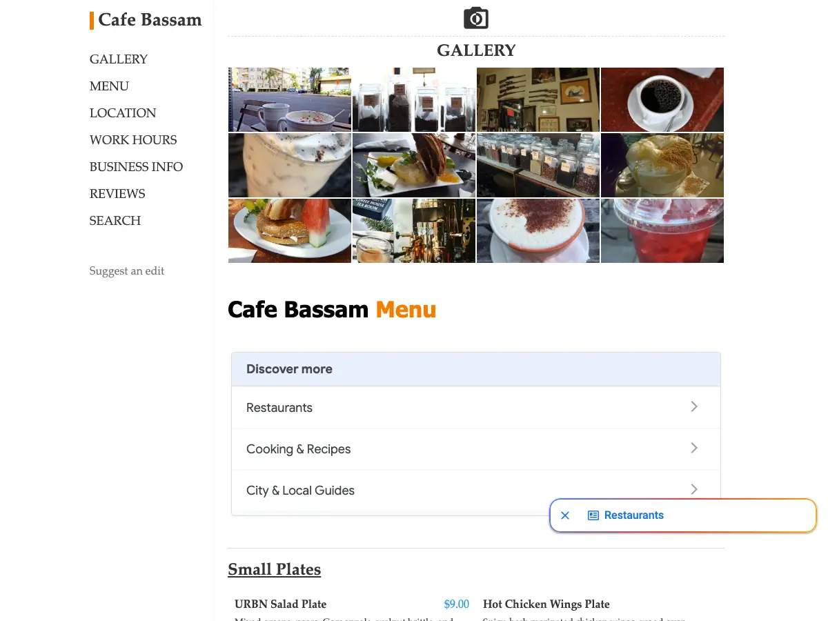 Cafe Bassam's website