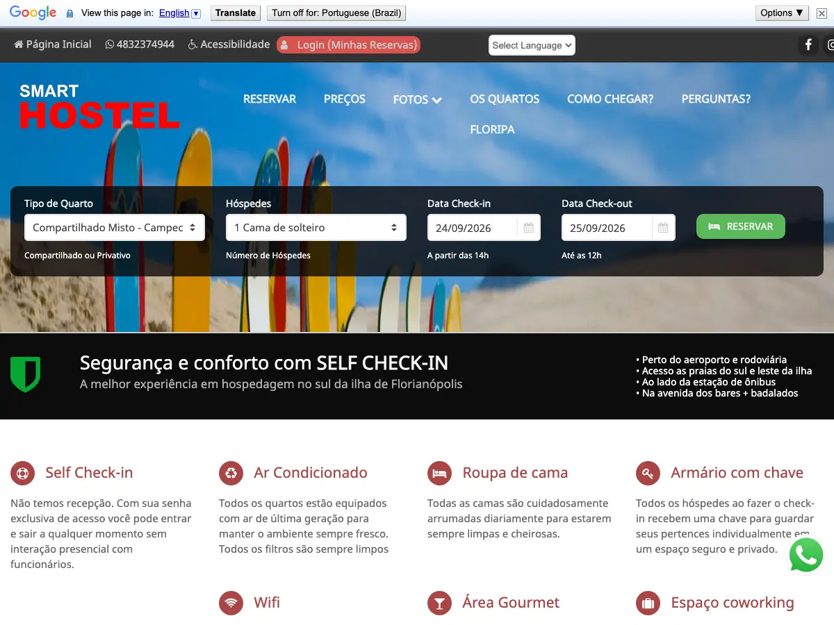 Smart Hostel's website