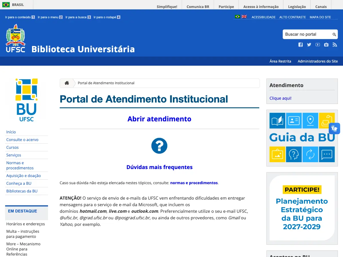 Biblioteca Universitária Central's website