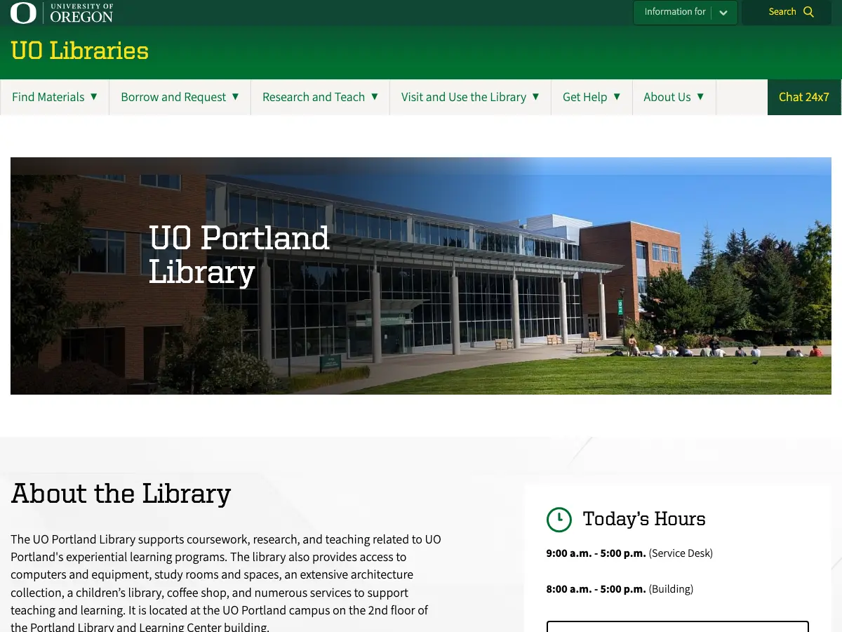 UO Portland Library's website