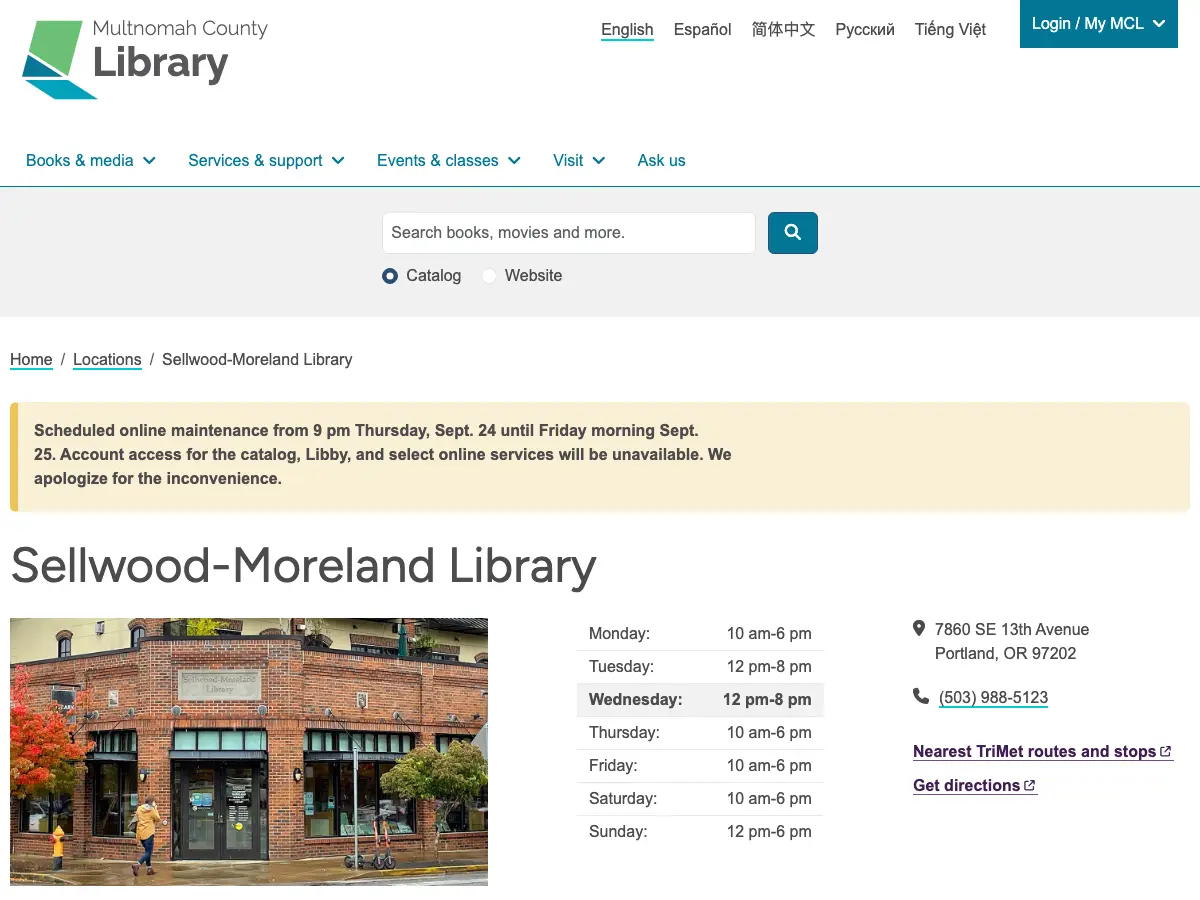 Sellwood-Moreland Library's website