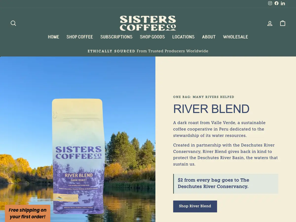 Sisters Coffee Company's website