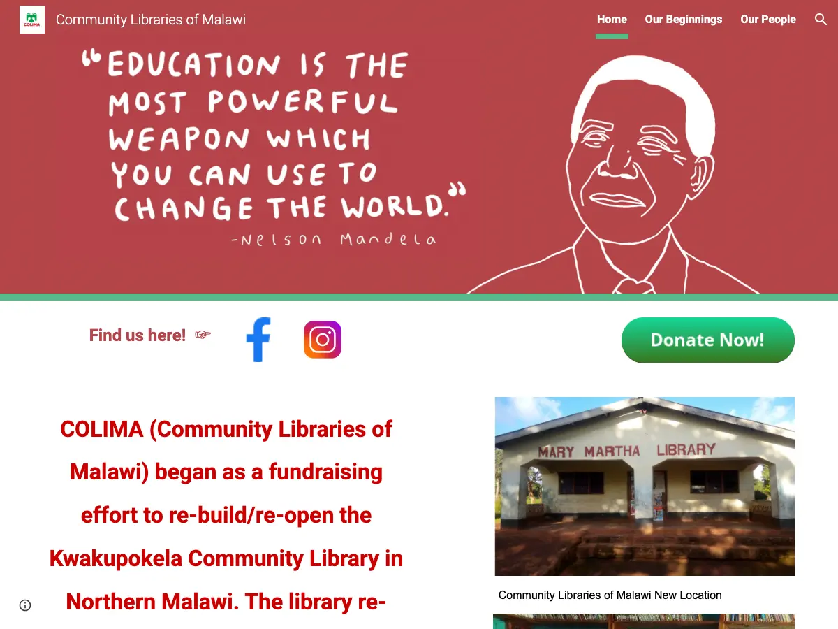 Community Libraries of Malawi's website