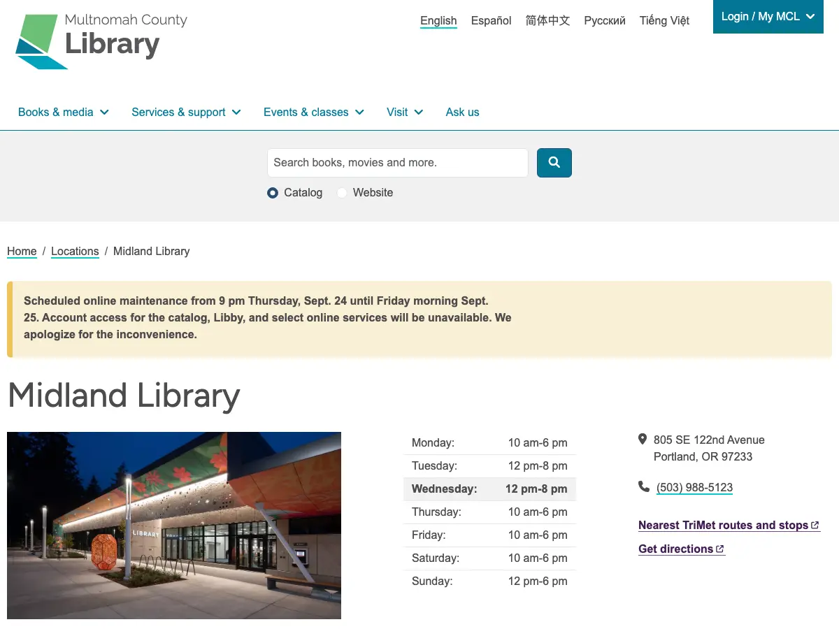 Midland Library's website