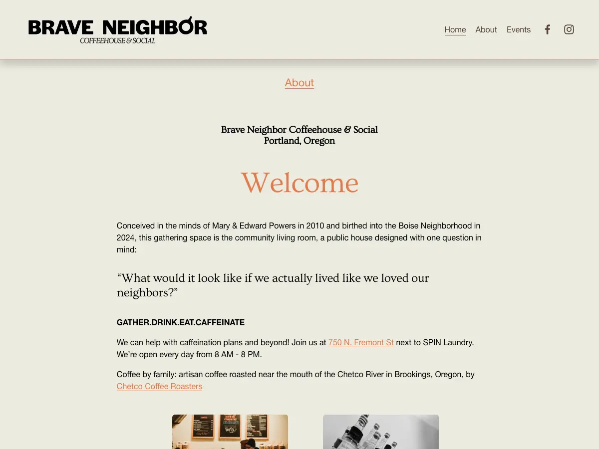 Brave Neighbor Coffeehouse & Social's website