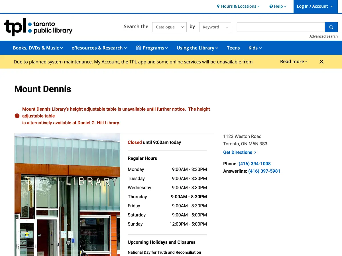 Mount Dennis Library's website