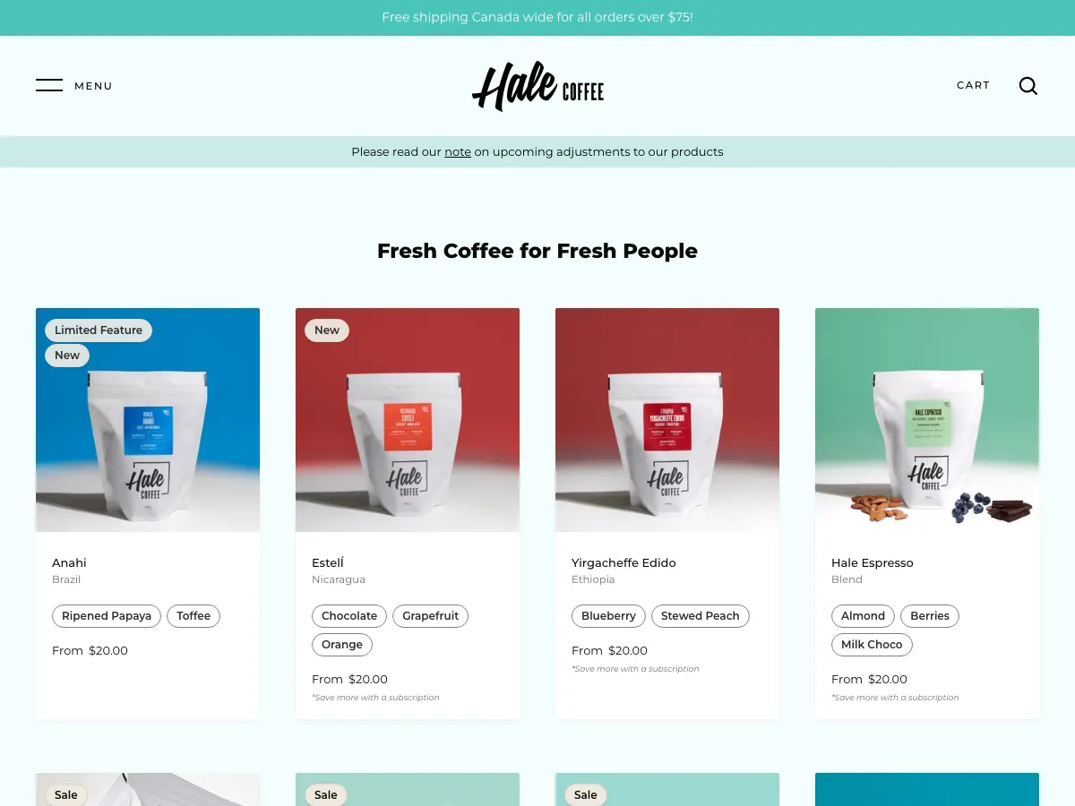 Hale Coffee's website