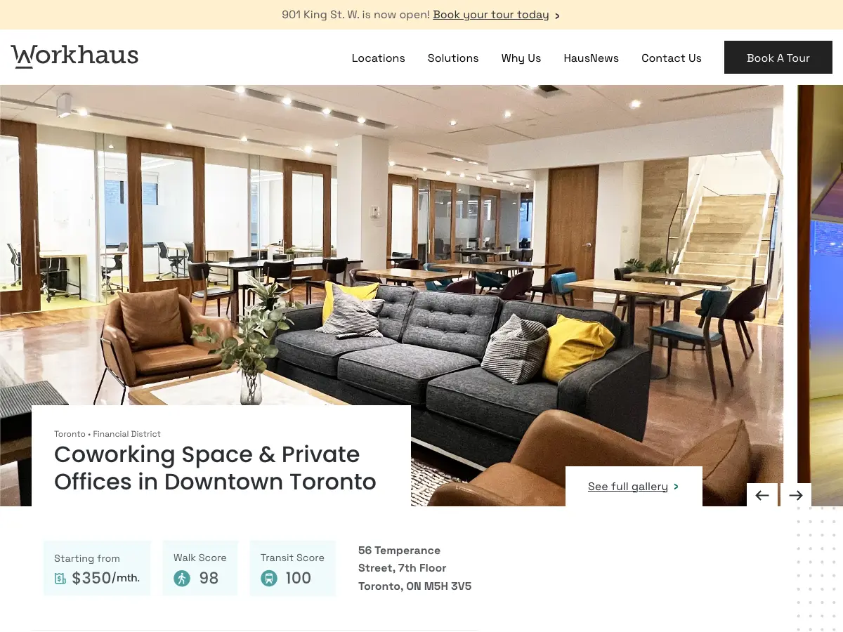 Workhaus Coworking & Office Space's website