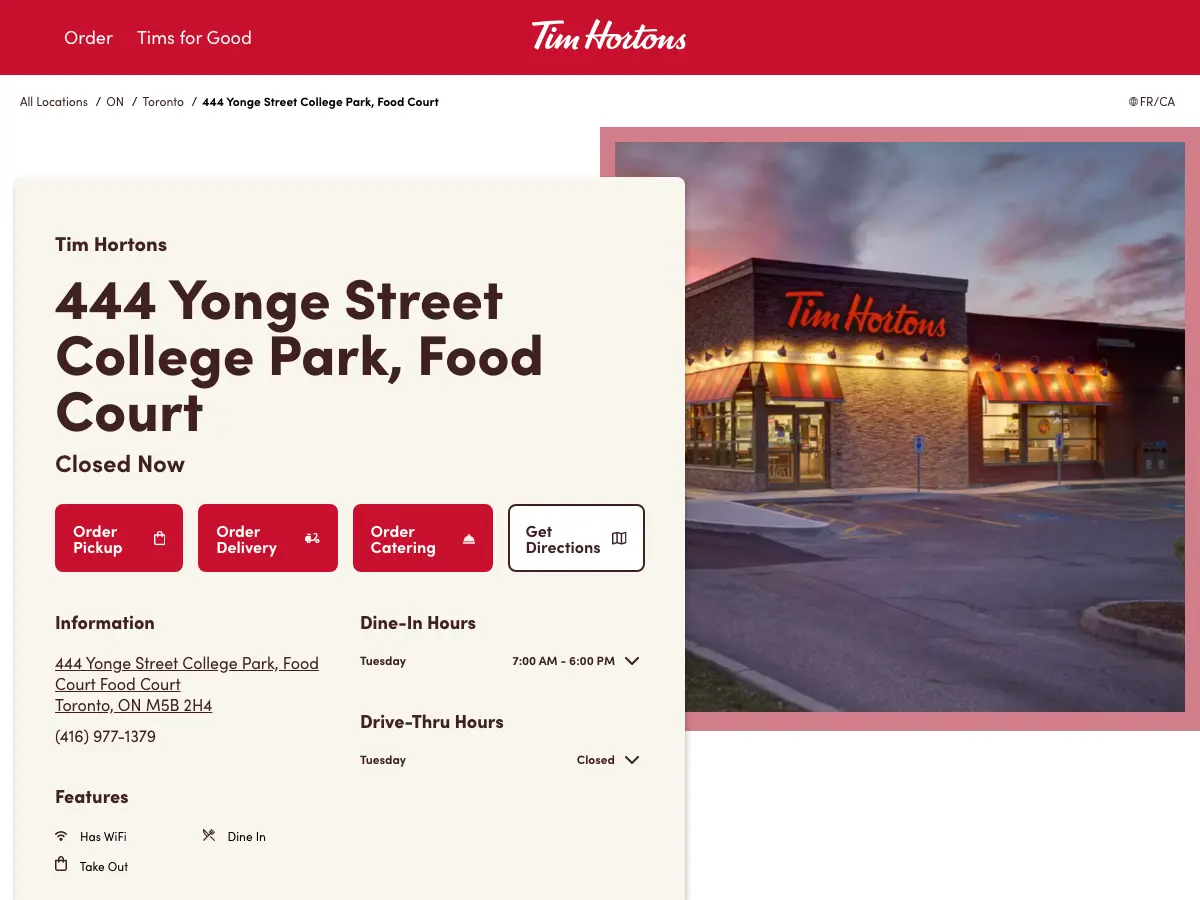 Tim Hortons's website