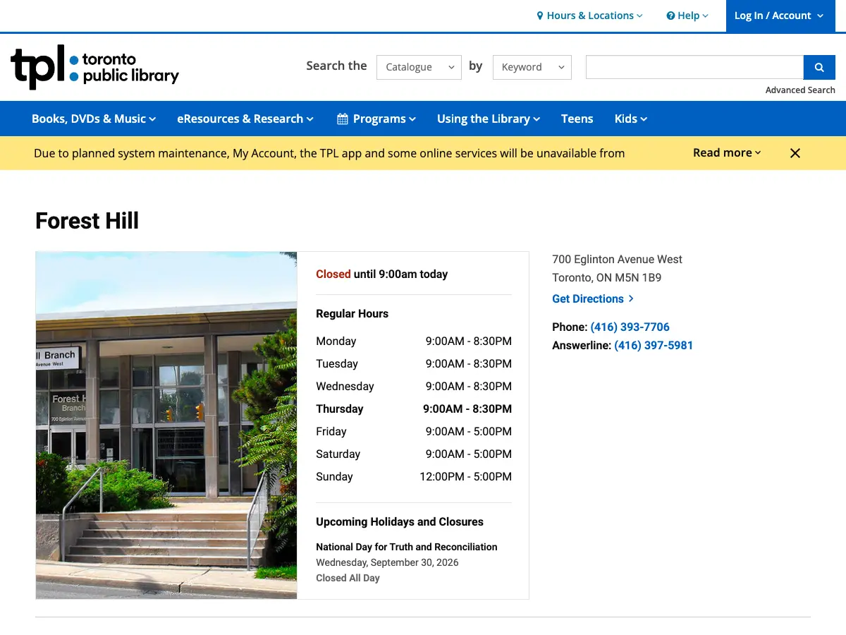 Forest Hill Library's website