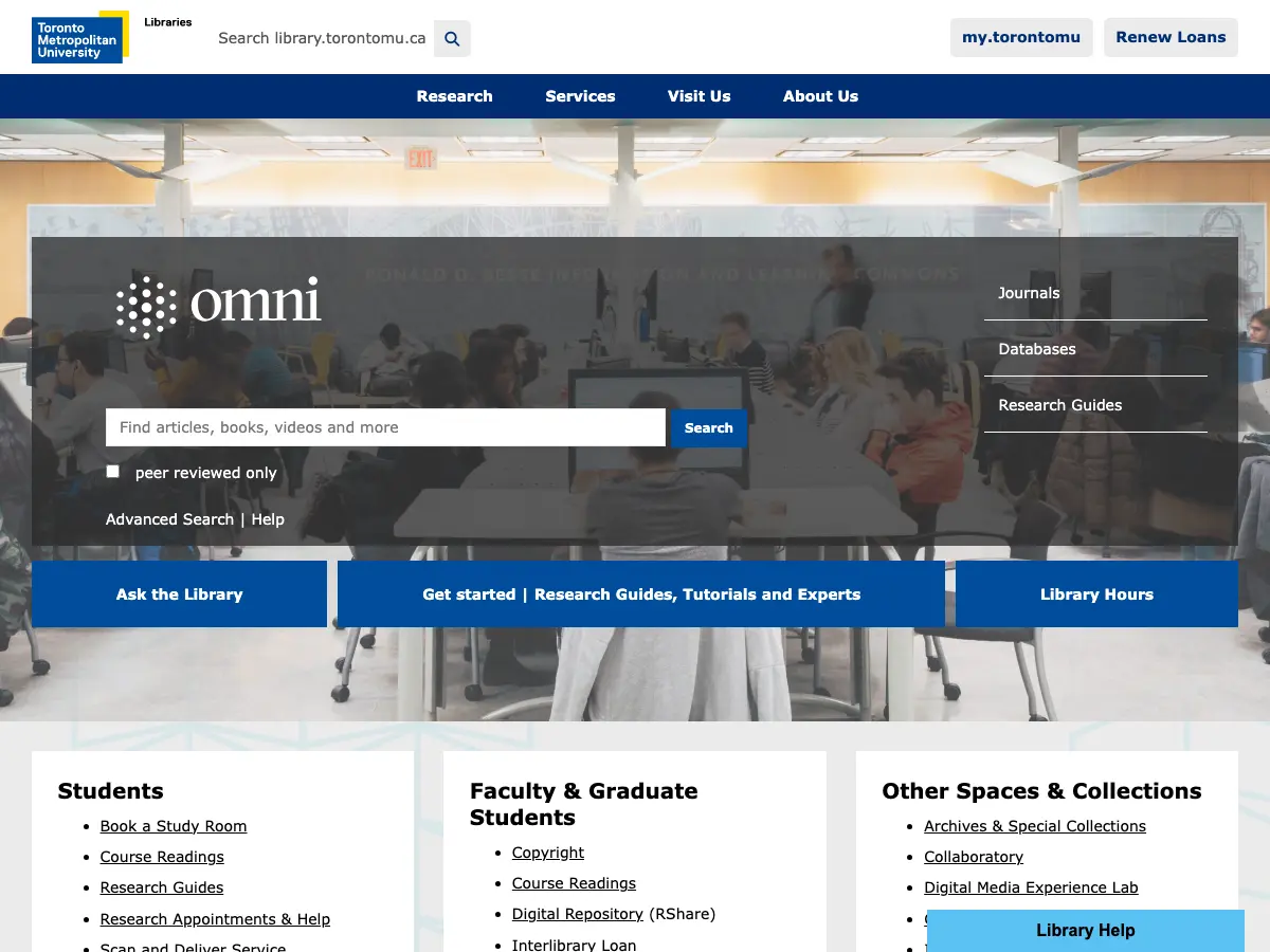 Toronto Metropolitan University Libraries's website