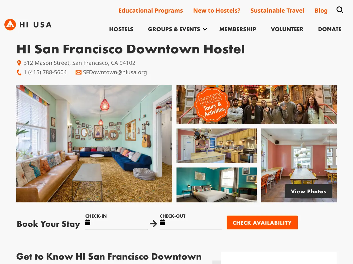HI San Francisco Downtown Hostel's website