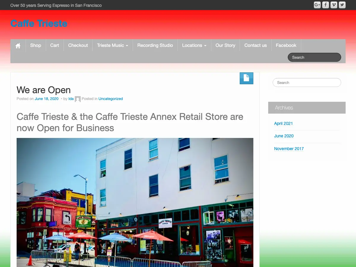 Caffe Trieste's website