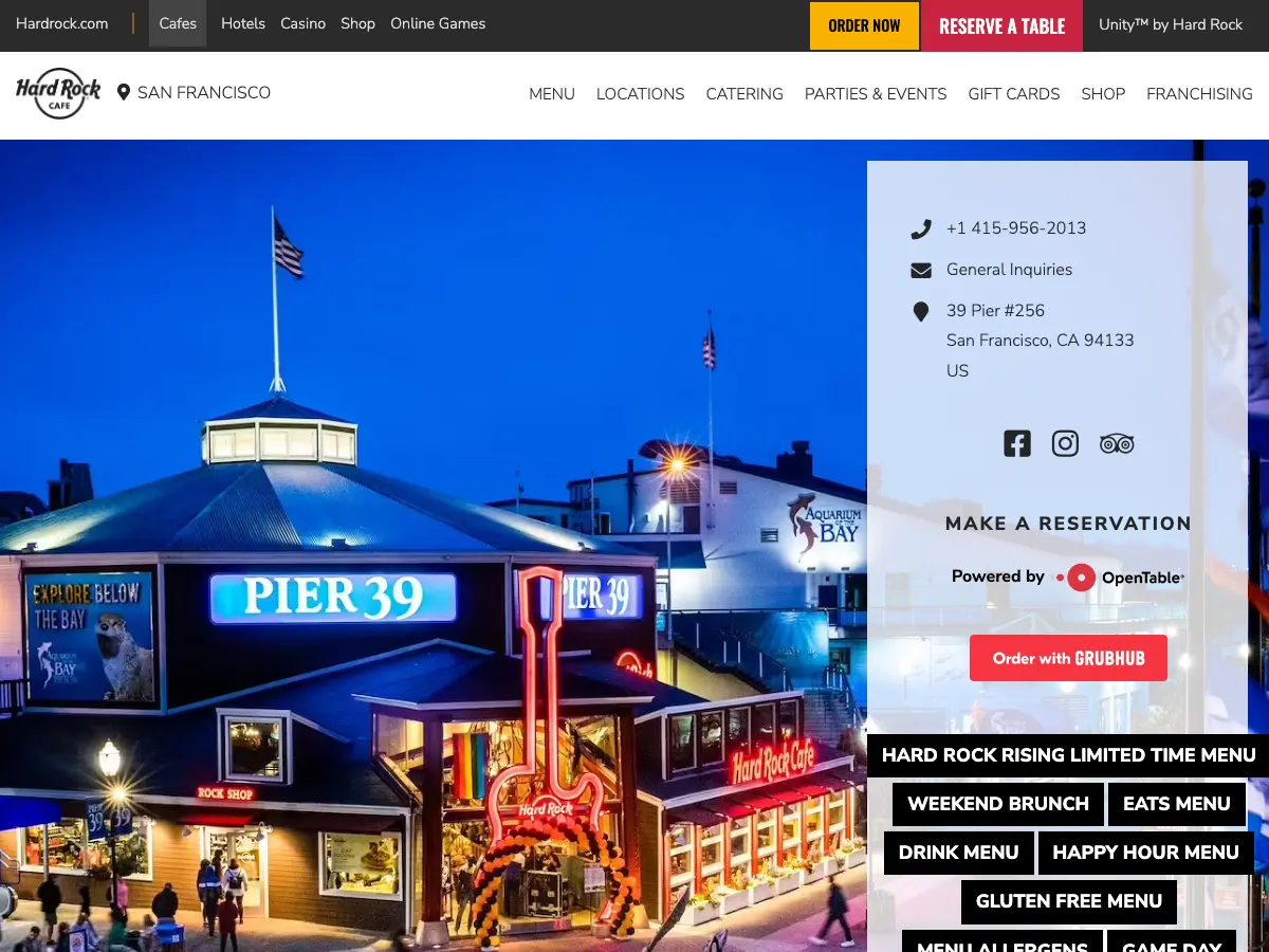 Hard Rock Cafe's website