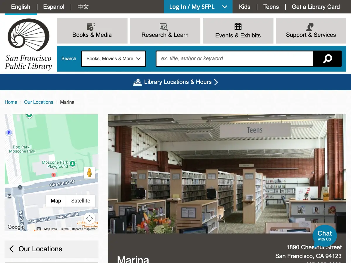 Marina Branch Library's website